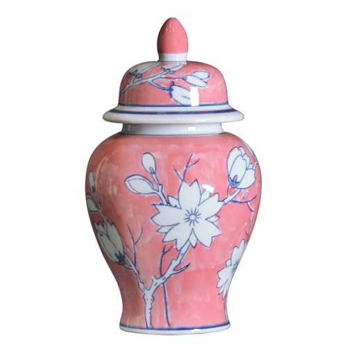 Andaliz Pink Floral Ceramic Ginger Jar with Poetry Design, Hand-Painted White Blossoms on Pink Background, Decorative Vase with Ball Lid, Chinoiserie Home Decor for Living Room, Shelf | Amazon (US)