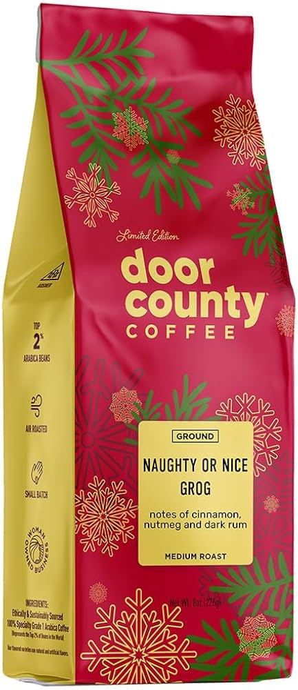 Door County Coffee, Holiday Seasonal Flavored Coffee, Naughty or Nice Grog, Cinnamon, Nutmeg, Rum... | Amazon (US)