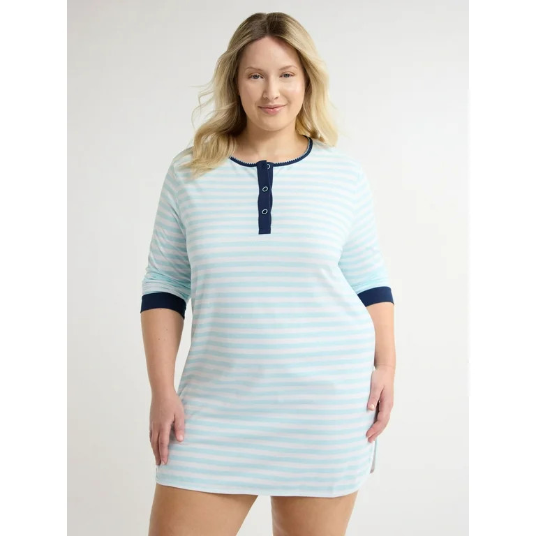 Joyspun Women's Jersey Long Sleeve Henley Sleepshirt, Sizes S to 3X - Walmart.com | Walmart (US)
