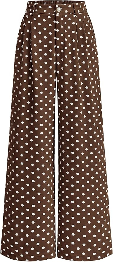 KIRUNDO Dress Pants Women 2026 Summer Polka Dot Palazzo Wide Leg Trousers Flowy Business Casual S... | Amazon (US)