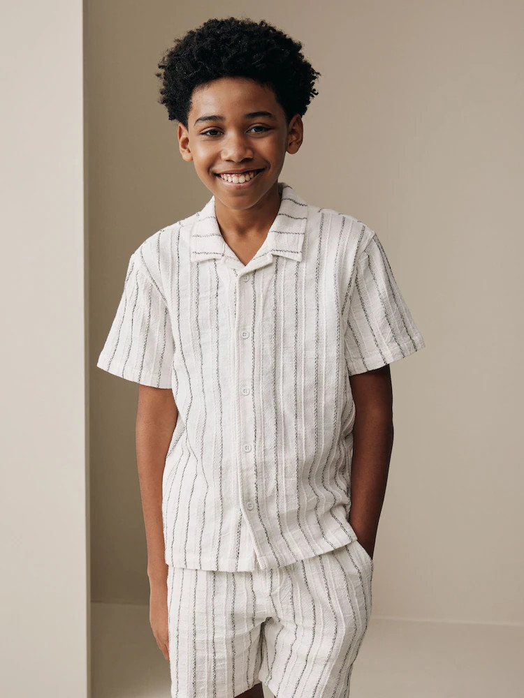 White Short Sleeve Textured Stripe Shirt and Shorts Set (3-16yrs) | Next US