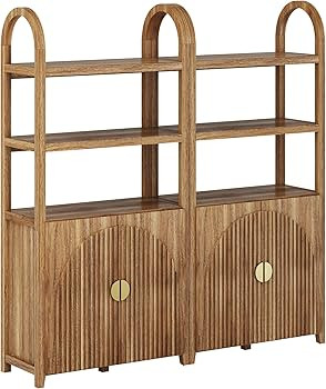 BELLEZE Book Shelf 72" Tall Arched Bookcase with Storage, 5 Tier Mid Century Modern Fluted Booksh... | Amazon (US)