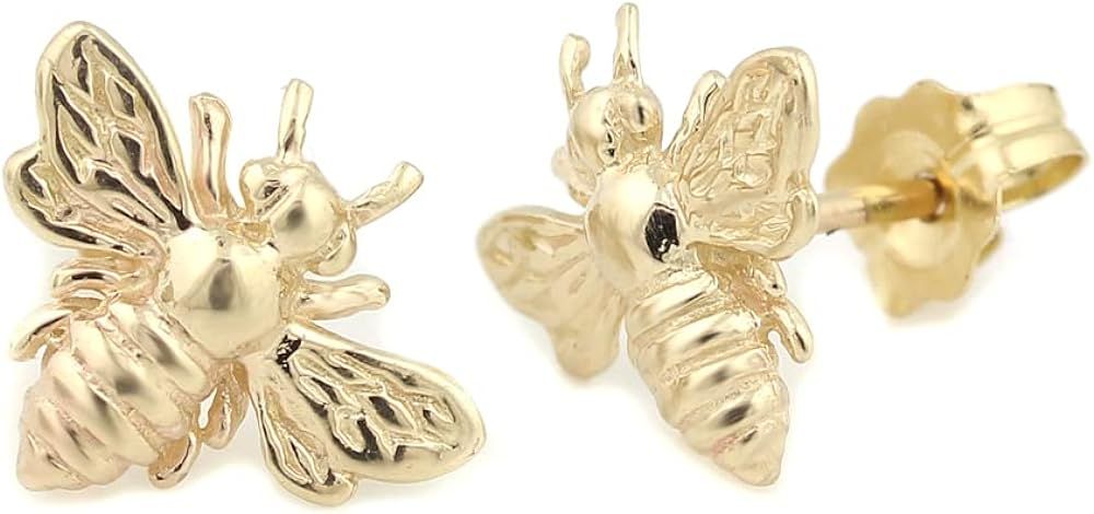 Solid 14k Gold 3D Tiny Golden Bee Earrings, Studs, Endless Hoop, Or French Hooks Styles | Amazon (US)