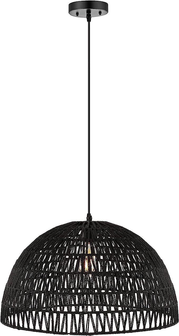 JONATHAN Y JYL6504C Campana 20" 1-Light Bohemian Modern Woven Rattan/Iron LED Pendant Farmhouse C... | Amazon (US)