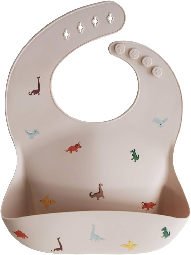 mushie Silicone Baby Bib | Adjustable Fit Waterproof Bibs (Dinosaurs) | Amazon (US)