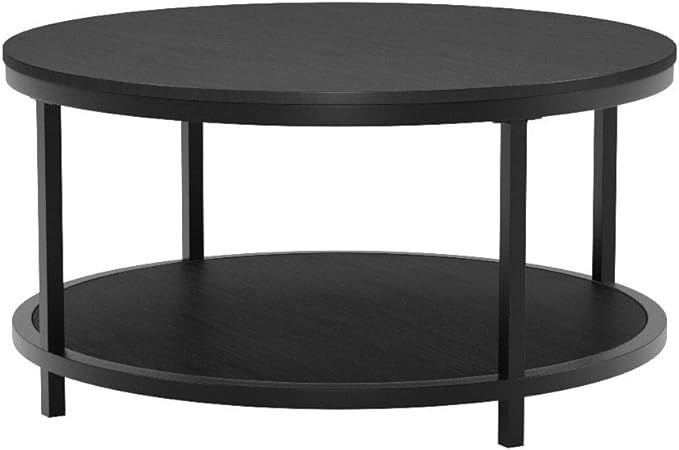 Rustic Industrial 35.8" Round Coffee Table with Storage Shelf and Sturdy Metal Legs, Easy Assembl... | Amazon (US)