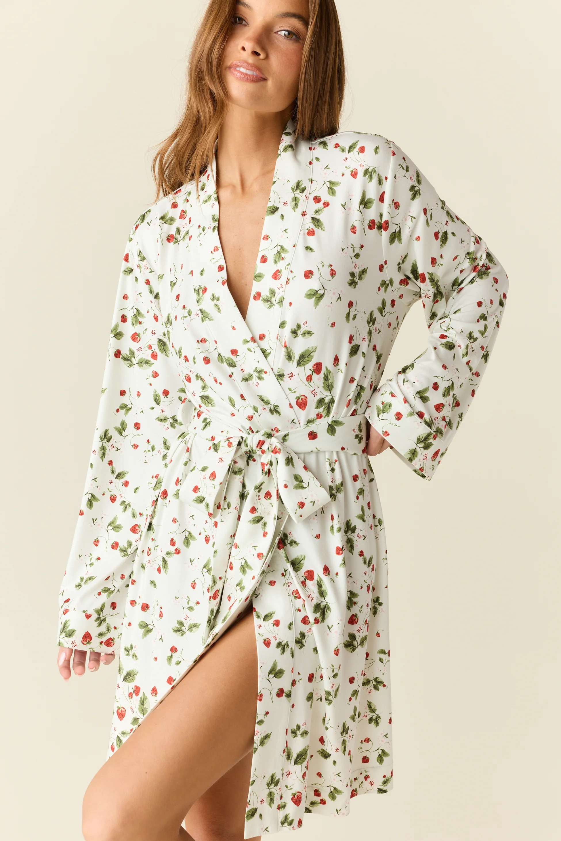 Meadow Cloud Jersey Classic Short Robe in Strawberry Bliss | MASONgrey