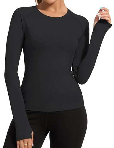 Loovoo Workout Tops for Women Black Long-Sleeves Shirts Crewneck Sports Running Athletic Yoga Top Breathable Slim Fit | Amazon (US)