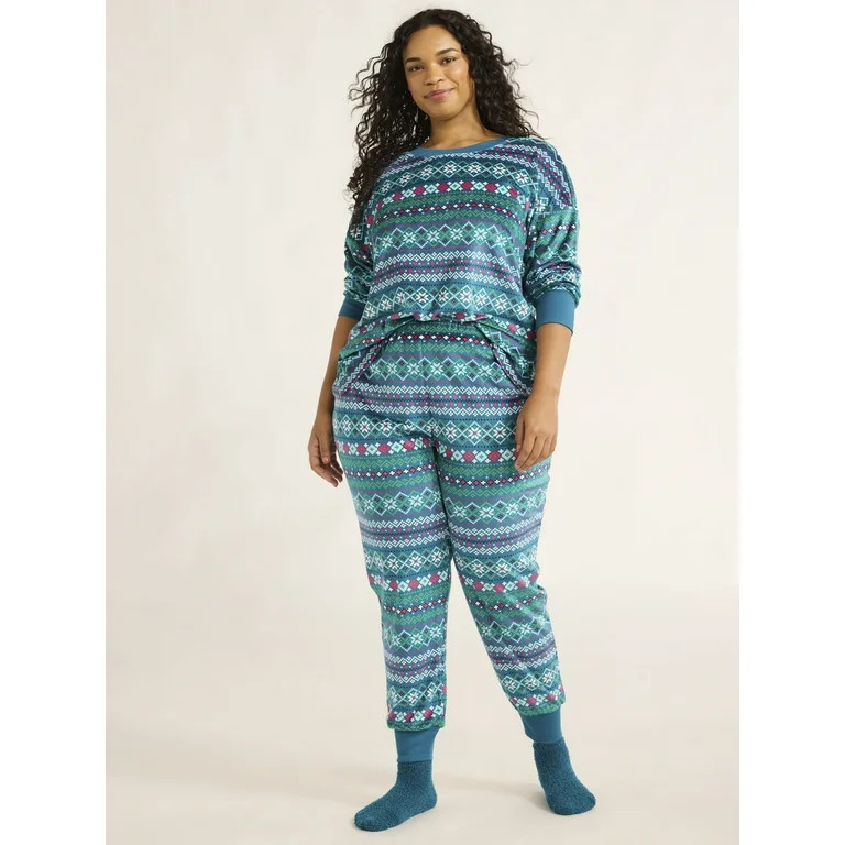 Joyspun Women's Stretch Velour Pajama Set with Socks, 3-Piece, Sizes XS-3X | Walmart (US)