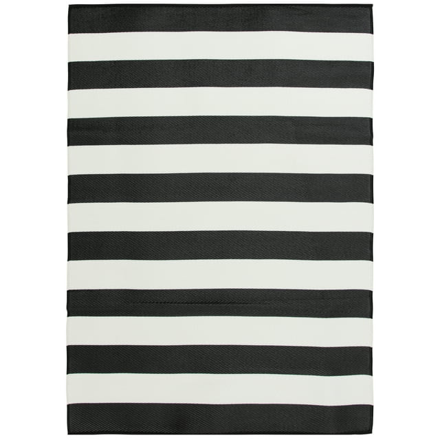 Mainstays 5'X7' Black and White Stripe Reversible Outdoor Plastic Rug | Walmart (US)