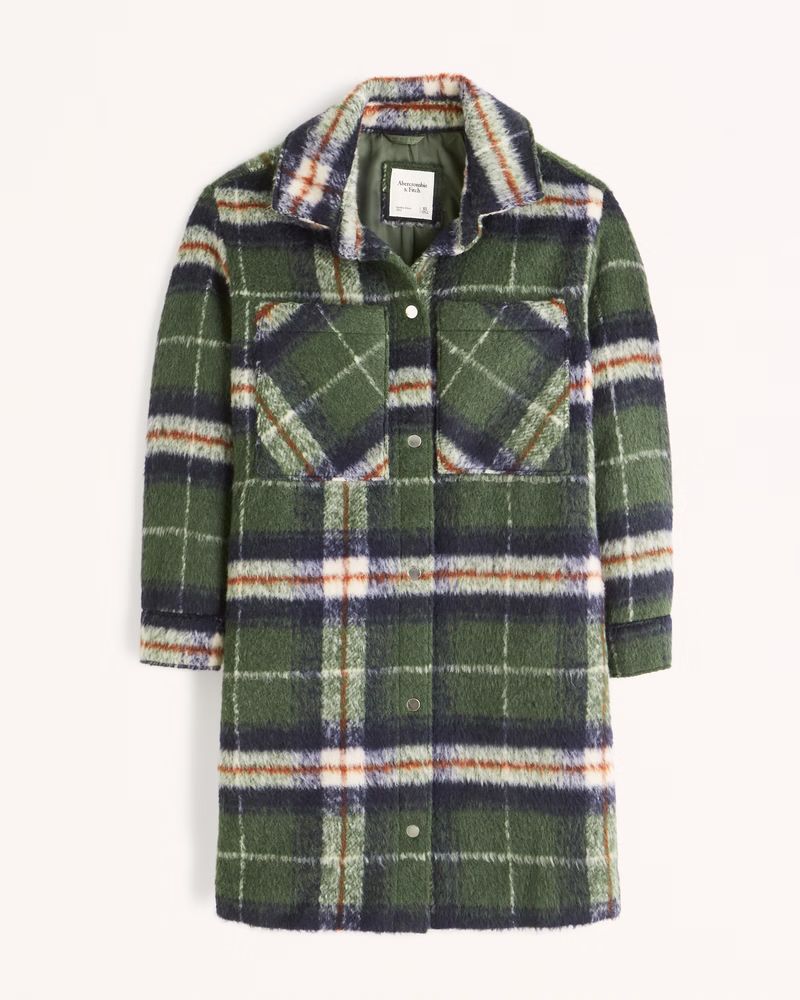 Women's Long-Length Wool-Blend Shirt Jacket | Women's 30% Off Select Styles | Abercrombie.com | Abercrombie & Fitch (US)