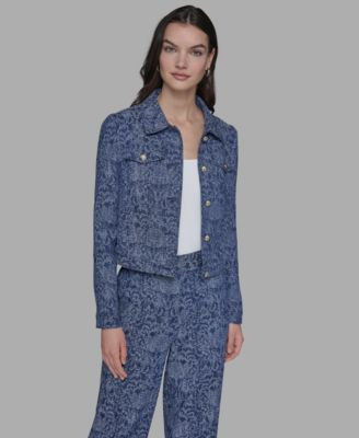 Karl Lagerfeld Paris Womens Printed Denim Button Front Jacket P Xs Xl | Macy's