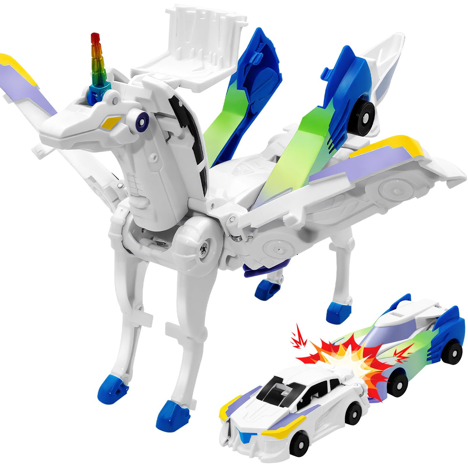 Unicorn Collision Transforming Cars Toy for Girls Boys, 2 Magnetic Cars Transform into Magical Unicorn Collision Transforming Robot Cars Toy Deformation Christmas Birthday Gifts for Kids Blue | Amazon (US)