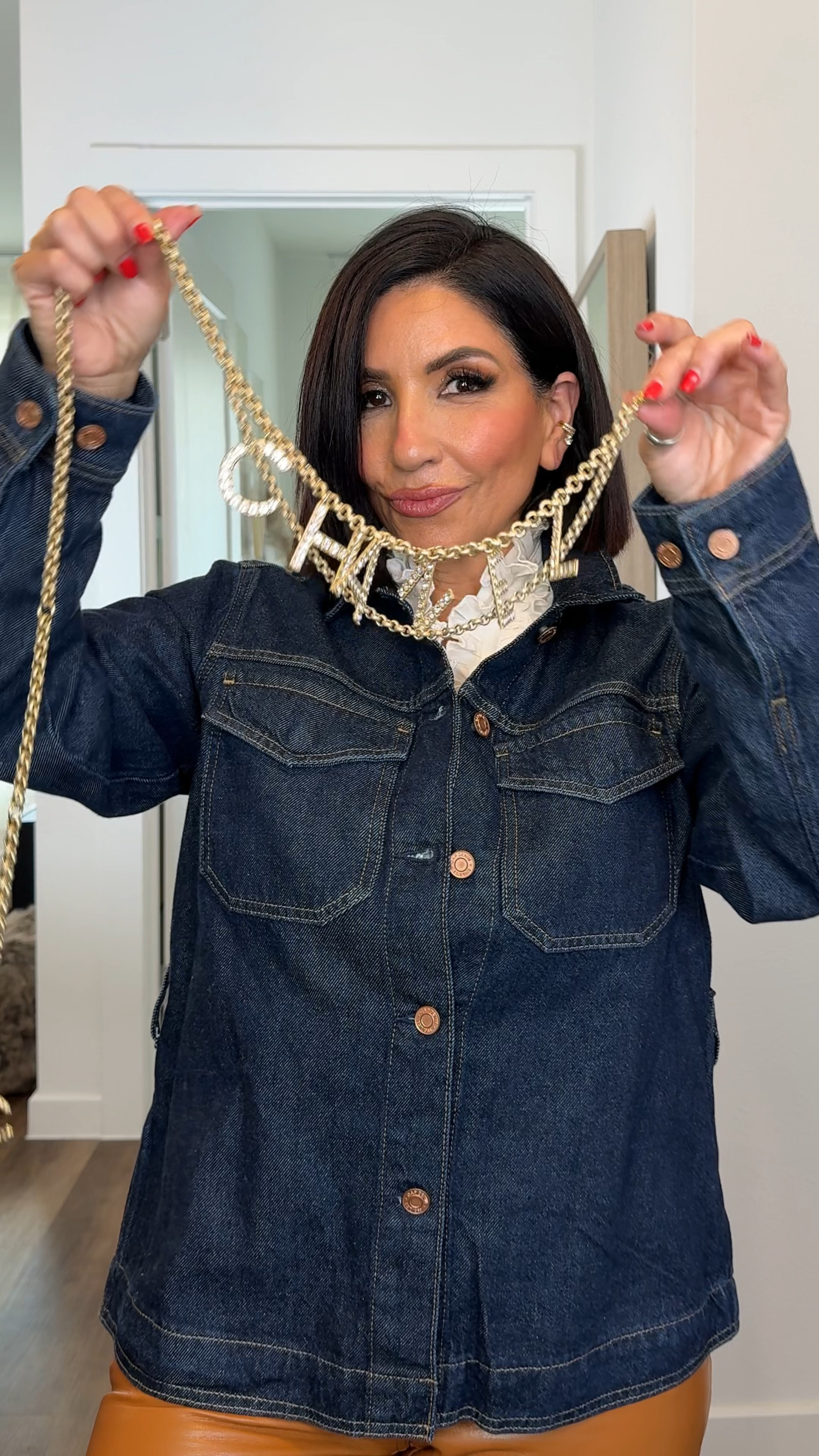 Denim jacket 
Chanel chain Belt 
Burgundy Knee Boots
Burgundy Wool Beret
Denim skirt
Rms Lip Oil 
Burberry Perfume 
Black louboutin booties
Julie Vos Gold Hoops
Julie Vos Gold Rings

#LTKStyleTip #LTKOver40 #LTKBeauty