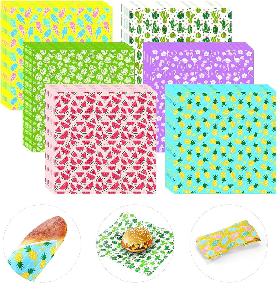 480Pcs Summer Wax Paper Dry Waxed Deli Paper Sheets 12x12 inch Hawaiian Sandwich Wrap Paper Parch... | Amazon (US)