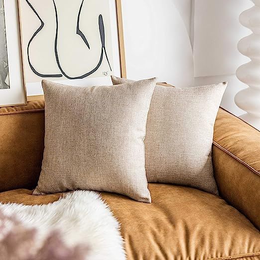 Demetex Throw Pillow Covers Linen Beige Cushion Covers Square Decorative Farmhouse Accent Pillowc... | Amazon (US)