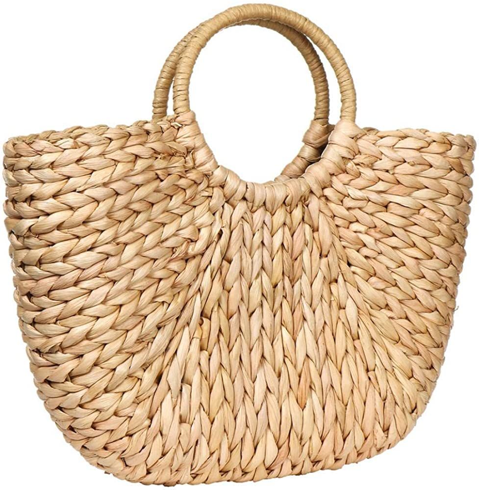 Summer Rattan Bag for Women Straw Hand-woven Top-handle Handbag Beach Sea Straw Rattan Tote Clutch B | Amazon (US)