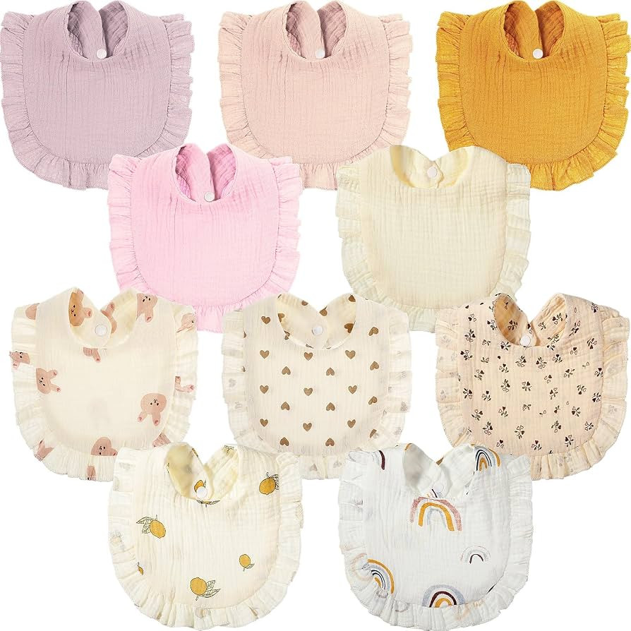 10 Pcs Muslin Baby Bibs Drool Teething Bibs Lap Shoulder Baby Bibs Cotton Drool Bibs Absorbent Ba... | Amazon (US)
