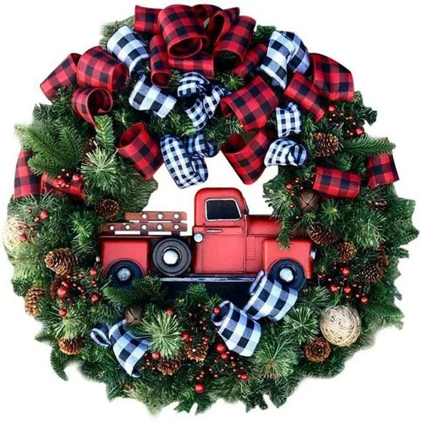 Christmas Wreaths Reef for Front Door Window 12 Inch Artificial Garland with Bowknot,Pickup truck... | Walmart (US)