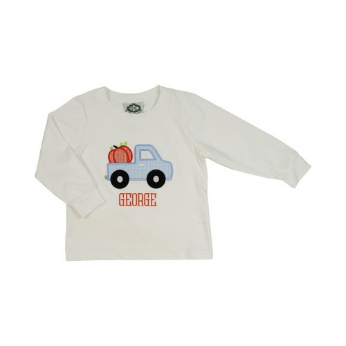 White Knit Applique Truck And Pumpkin Shirt | Cecil and Lou