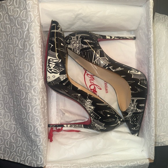 Christian Louboutin Black and White Graphic Patent Pumps | Poshmark