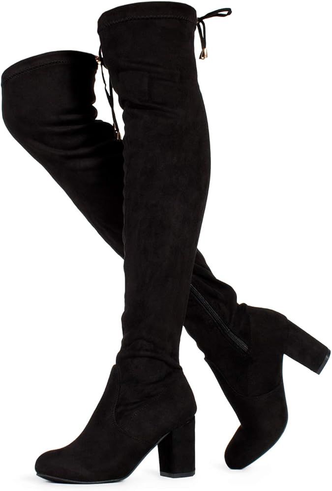 RF ROOM OF FASHION Chateau Women's Over The Knee Block Heel Stretch Boots (Regular & Wide Calf) | Amazon (US)