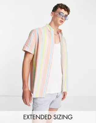 ASOS DESIGN relaxed linen shirt in pastel stripe | ASOS (Global)