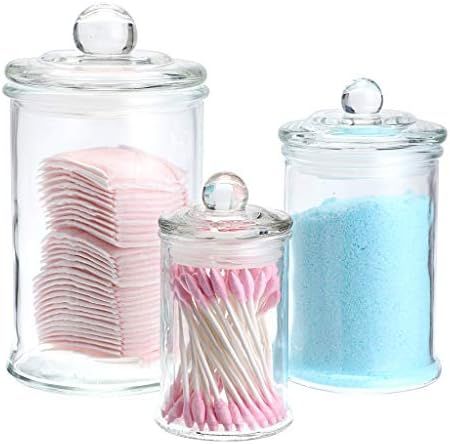 MDLUU Set of 3 Glass Canisters, Apothecary Jars with Airtight Lids, Bathroom Vanity Organizers for C | Amazon (US)