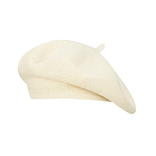 Gllutt Summer Knitted Thin Beret Hat for Women Slouchy Hat French Style Loose Soft Solid Color (Beige) | Amazon (US)