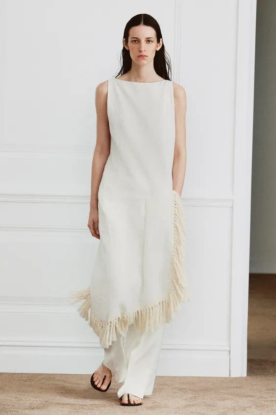 ZW COLLECTION 100% LINEN FRINGED DRESS | Zara US