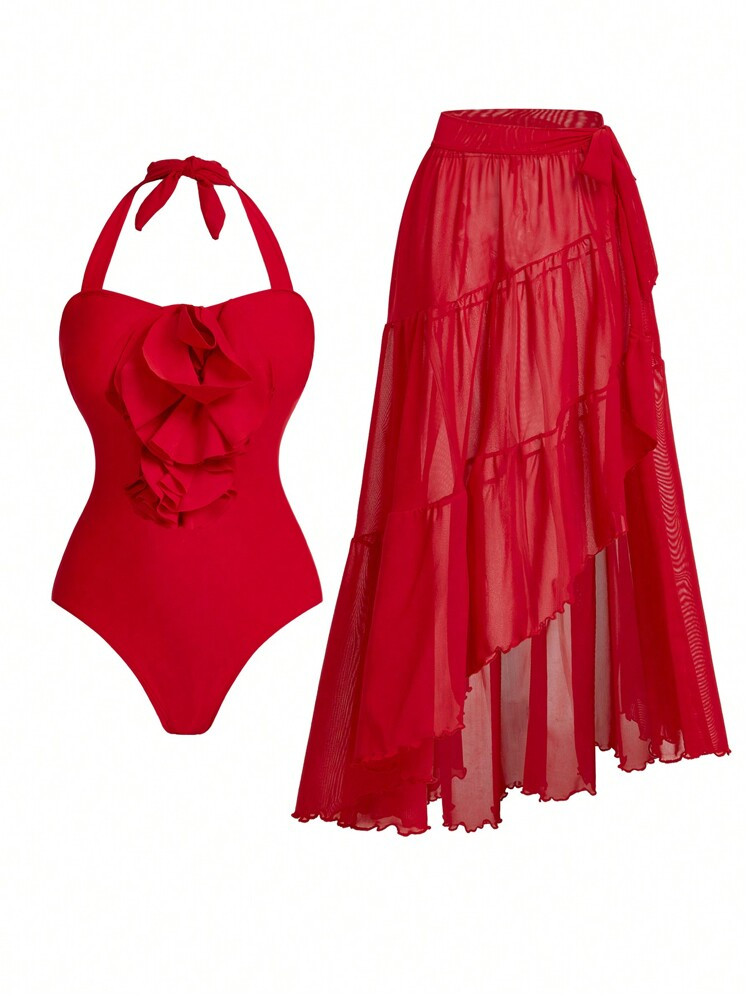 Swim Oasis Set Costume Da Bagno Intero Con Stampa Floreale 3D, Adatto Per Vacanze Estive | SHEIN