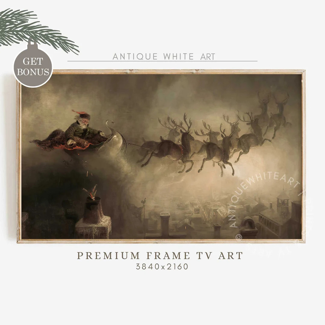 Vintage Christmas Samsung Frame TV Art, Santa’s Sleigh Art for TV, Farmhouse Painting, Christma... | Etsy (US)