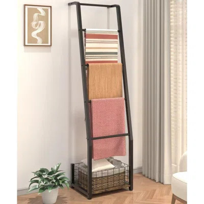 6.3Ft Blanket Ladder With Storage Basket, 5 Tier Decorative Ladder Shelf Stand For Living Room & Bedroom, Wall-Leaning Blanket Holder Quilt Rack For H | Wayfair North America