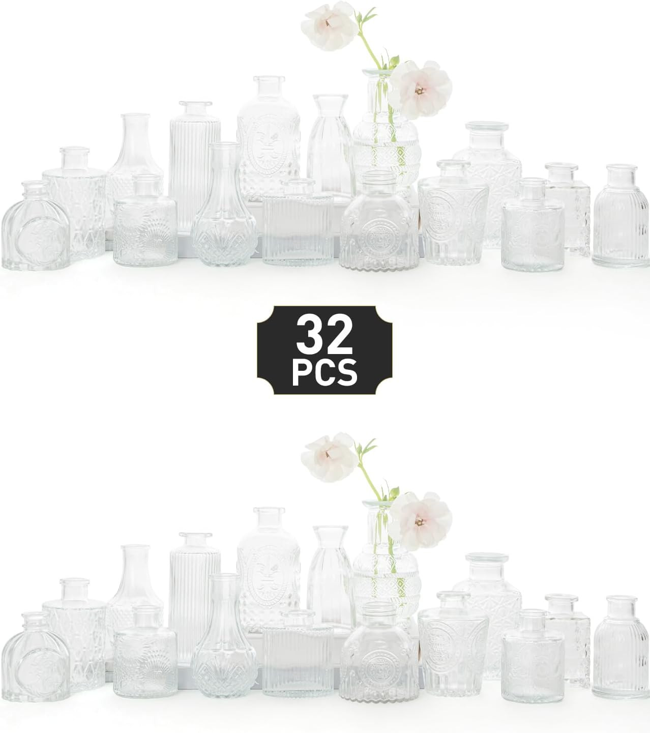 Glass Bud Vase Set of 32 - Clear Bud Vases in Bulk, Small Vases for Flowers, Cute Vases for Cente... | Amazon (US)