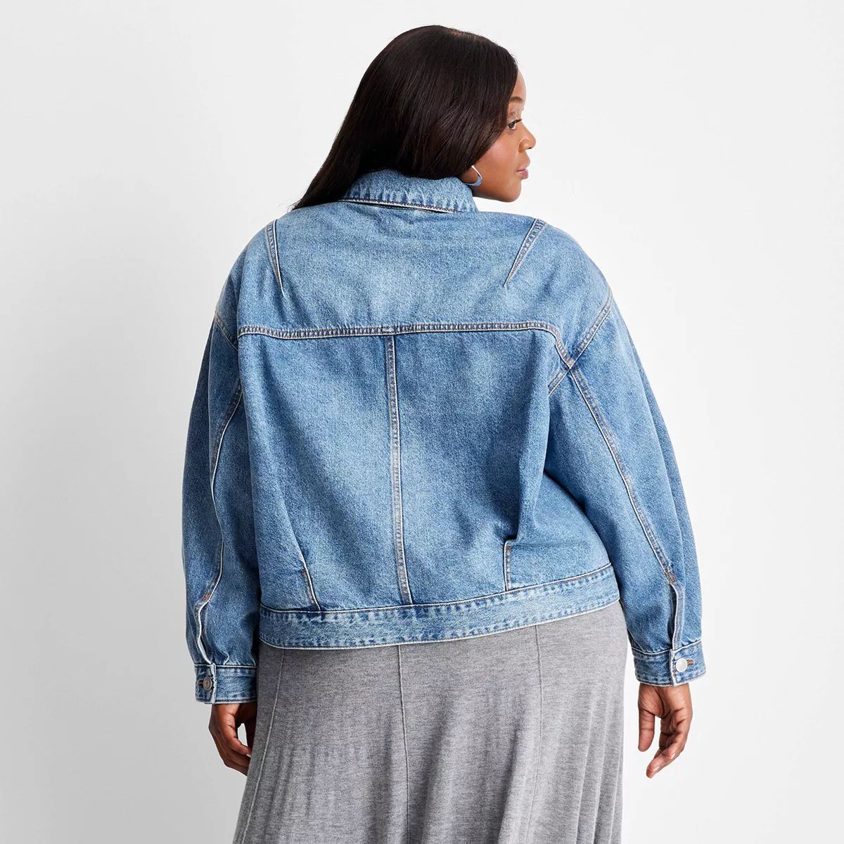 Women's Oversized Barrel Sleeve Denim Jacket - Future Collective Medium Wash | Target