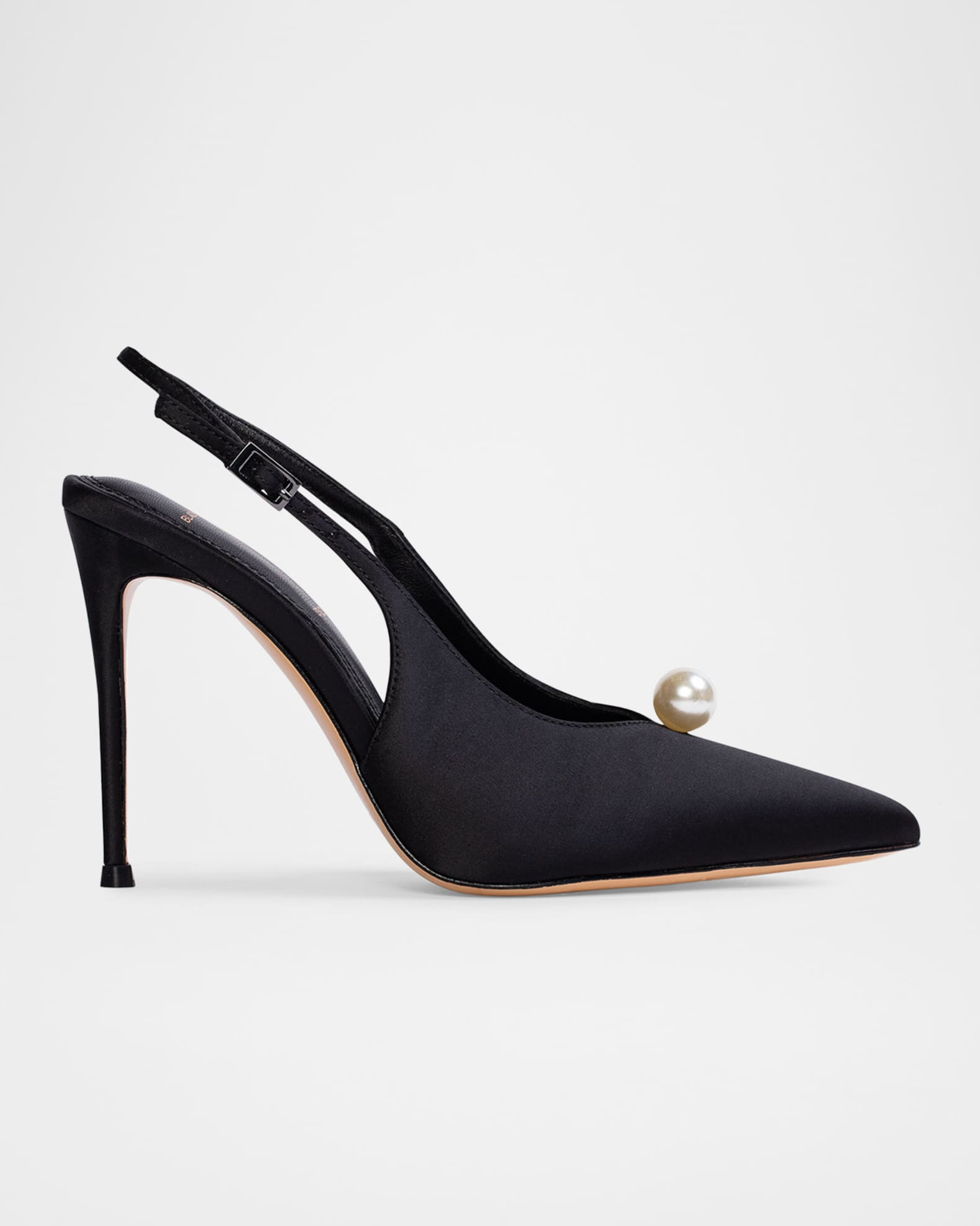 Black Suede Studio Pearly Stud Satin Slingback Pumps | Neiman Marcus