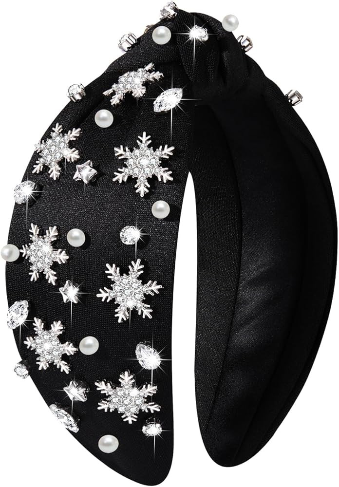Christmas Headband for Women Jeweled Xmas Plaid Headband Embellished Crystal Pearl Knotted Headba... | Amazon (US)