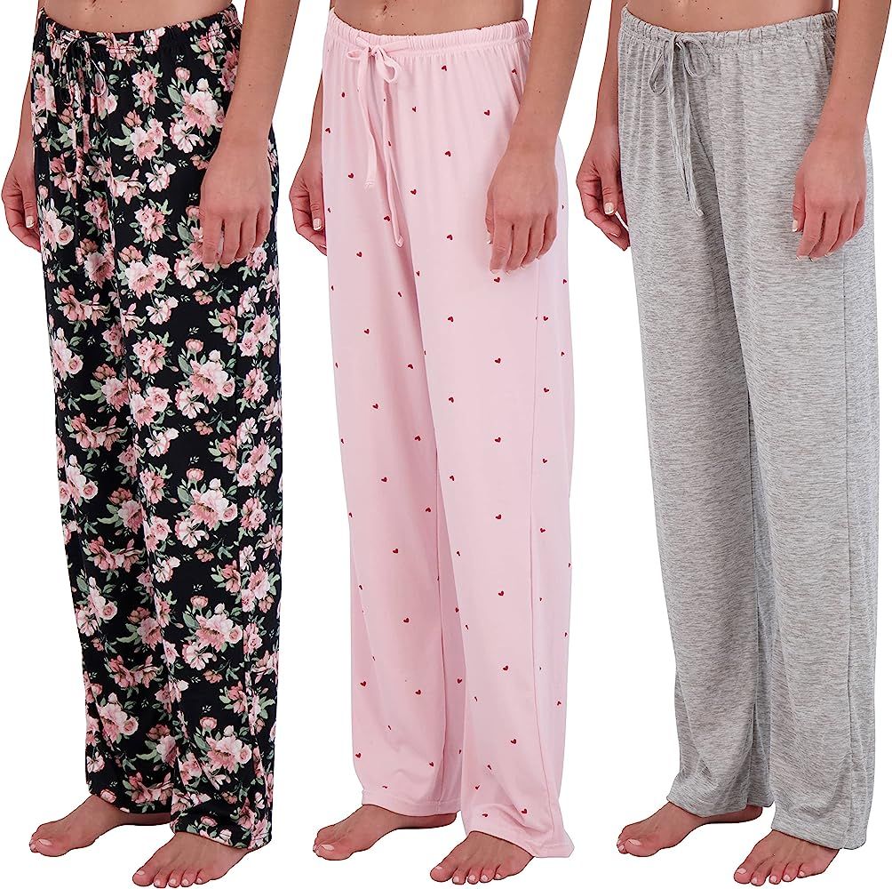3 Pack: Women’s Ultra-Soft Fleece Comfy Stretch Pajama Lounge Pants Elegant Sleepwear (Availabl... | Amazon (US)