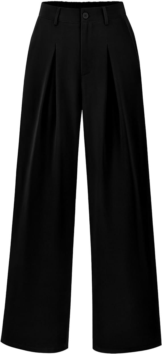 BTFBM Women High Waist Casual Wide Leg Long Palazzo Pants Button Down Loose Business Work Office ... | Amazon (US)