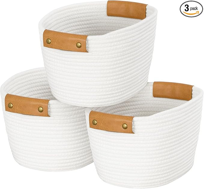 OOOK Storage Basket Set, 3 Pack Baskets for Shelves, White Storage Baskets for Organizing Toys, 1... | Amazon (US)