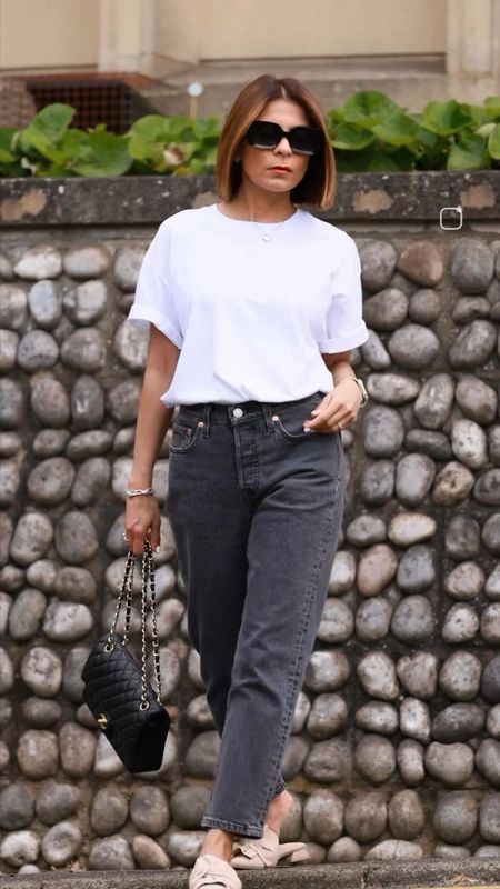 casual outfit denim outfit ideas white t-shirt outfit ideas chanel classic black summer casual outfit weekend outfit everyday easy outfit ideas petite outfit ideas nude slides 

#LTKsummer #LTKstyletip #LTKeurope