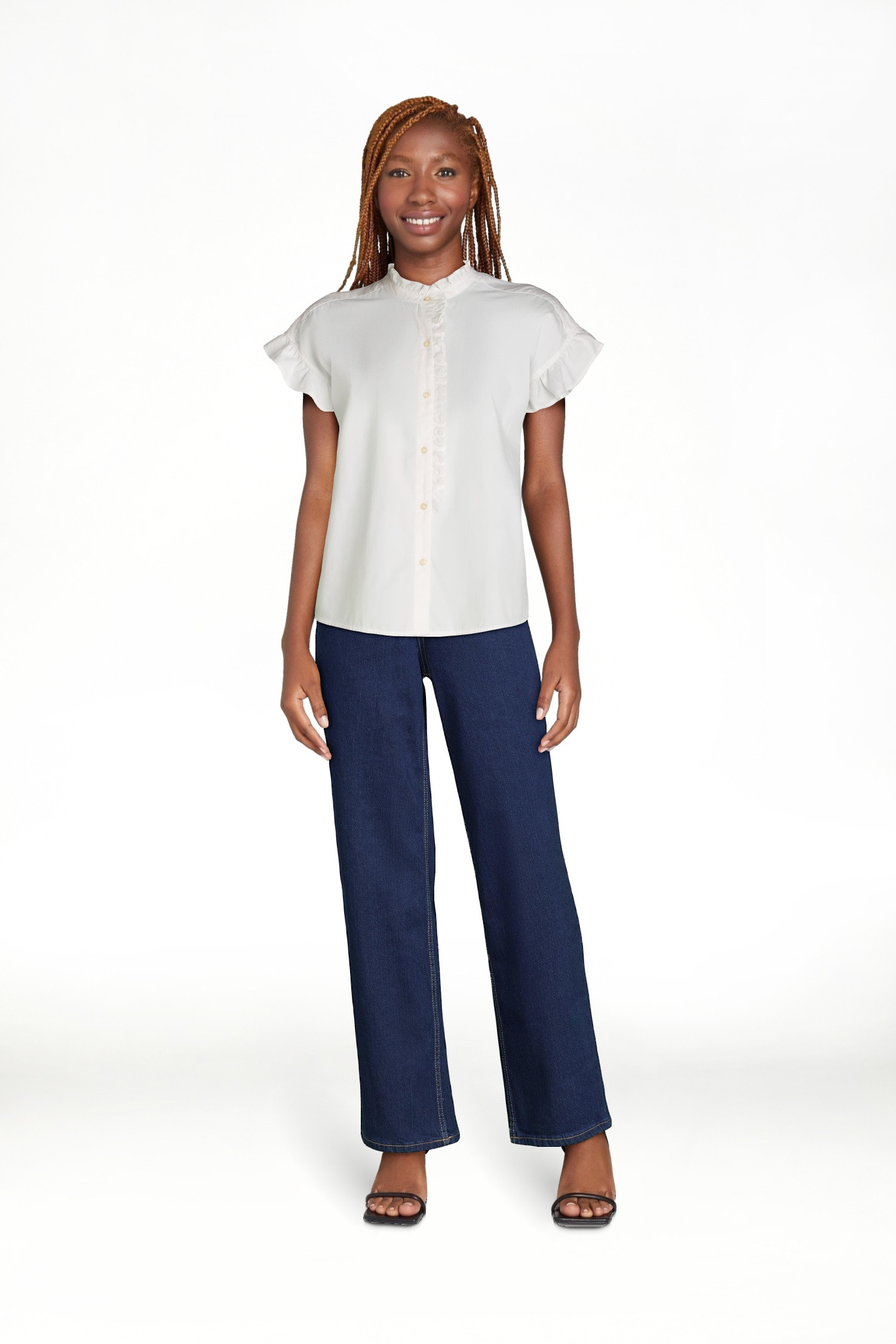 Free Assembly Women's and Women's Plus Ruffle Trim Neck Top with Short Sleeves, Sizes XS-4X | Walmart (US)