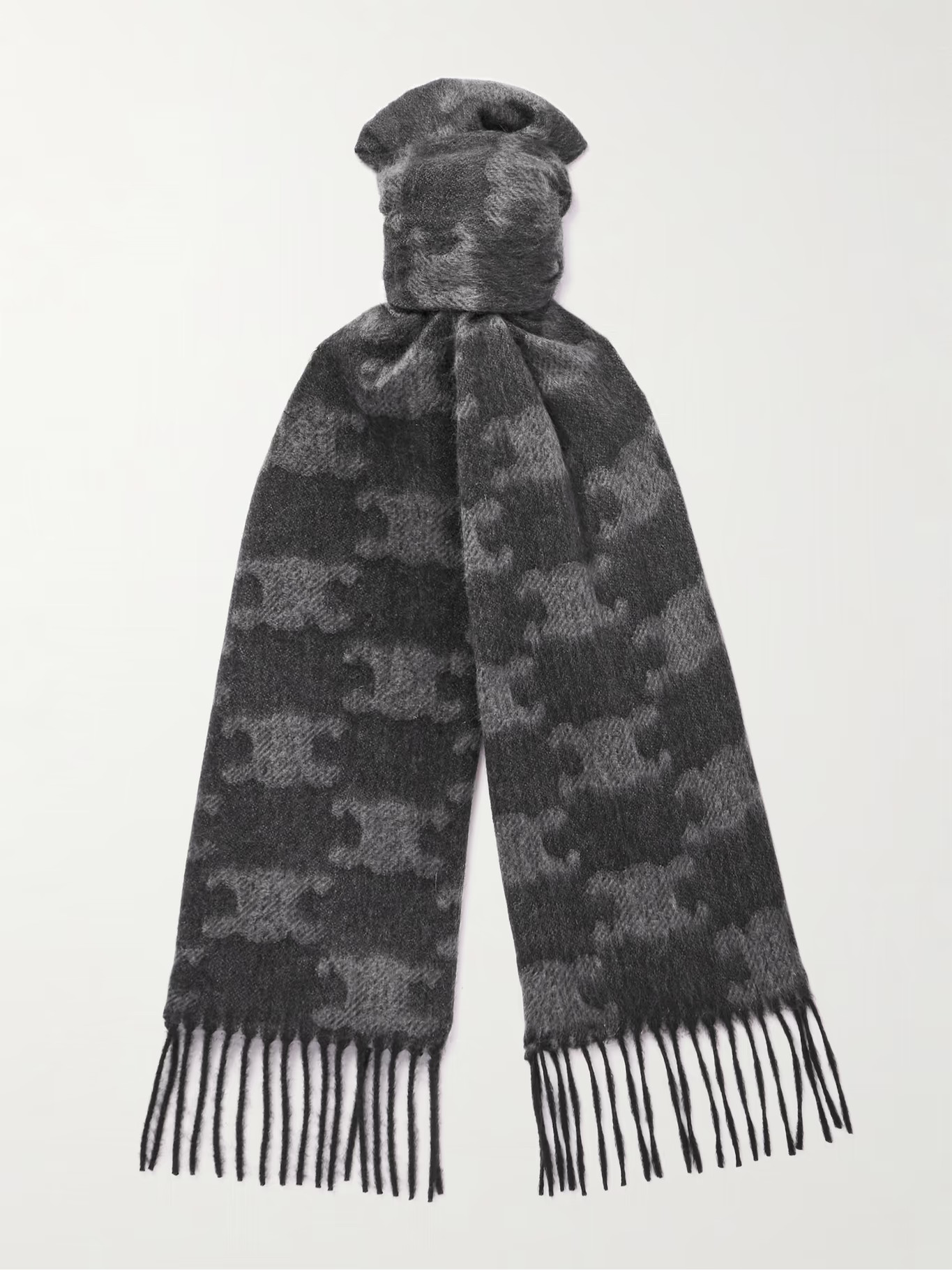 Triomphe Fringed Monogrammed Jacquard-Knit Cashmere Scarf | Mr Porter (UK)