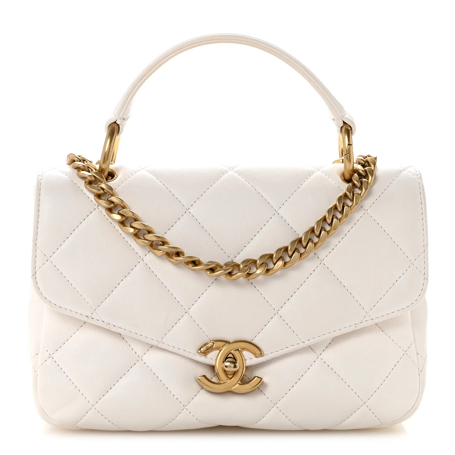 Calfskin Quilted Top Handle Flap White | FASHIONPHILE (US)