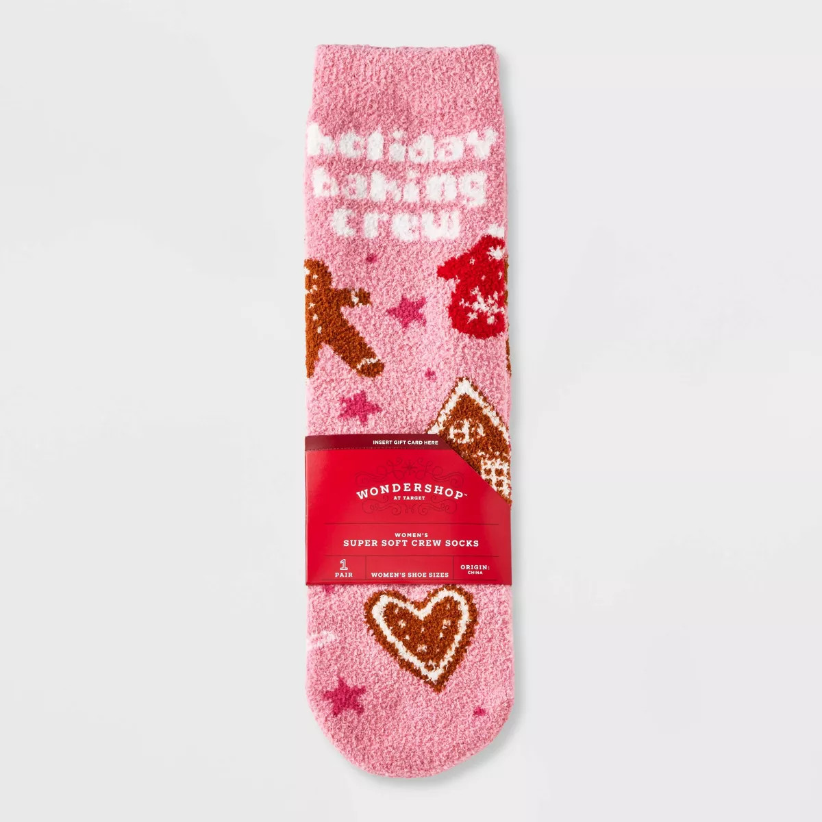 Women's 'Holiday Baking Crew' Cozy Crew Socks with Gift Card Holder - Wondershop™ Pink 4-10 | Target