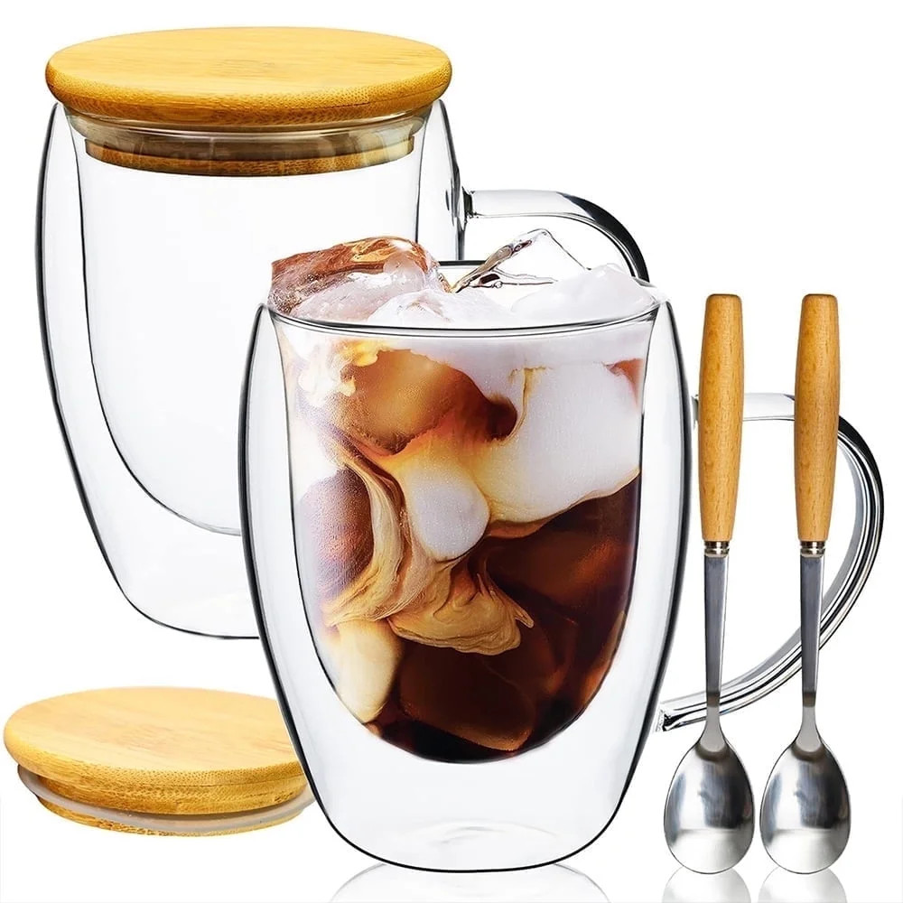 PARACITY 12oz Insulated Glass Mug 2-Piece Set with Bamboo Lid & Spoon,for Coffee & Cappuccino, Ho... | Walmart (US)