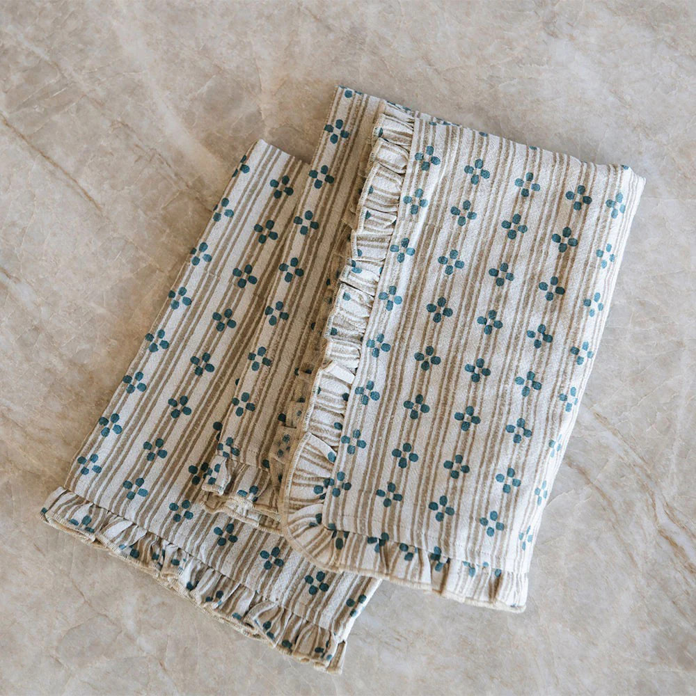 Block-Printed Ruffle Edge Kitchen Textiles - Sand | Roan Iris
