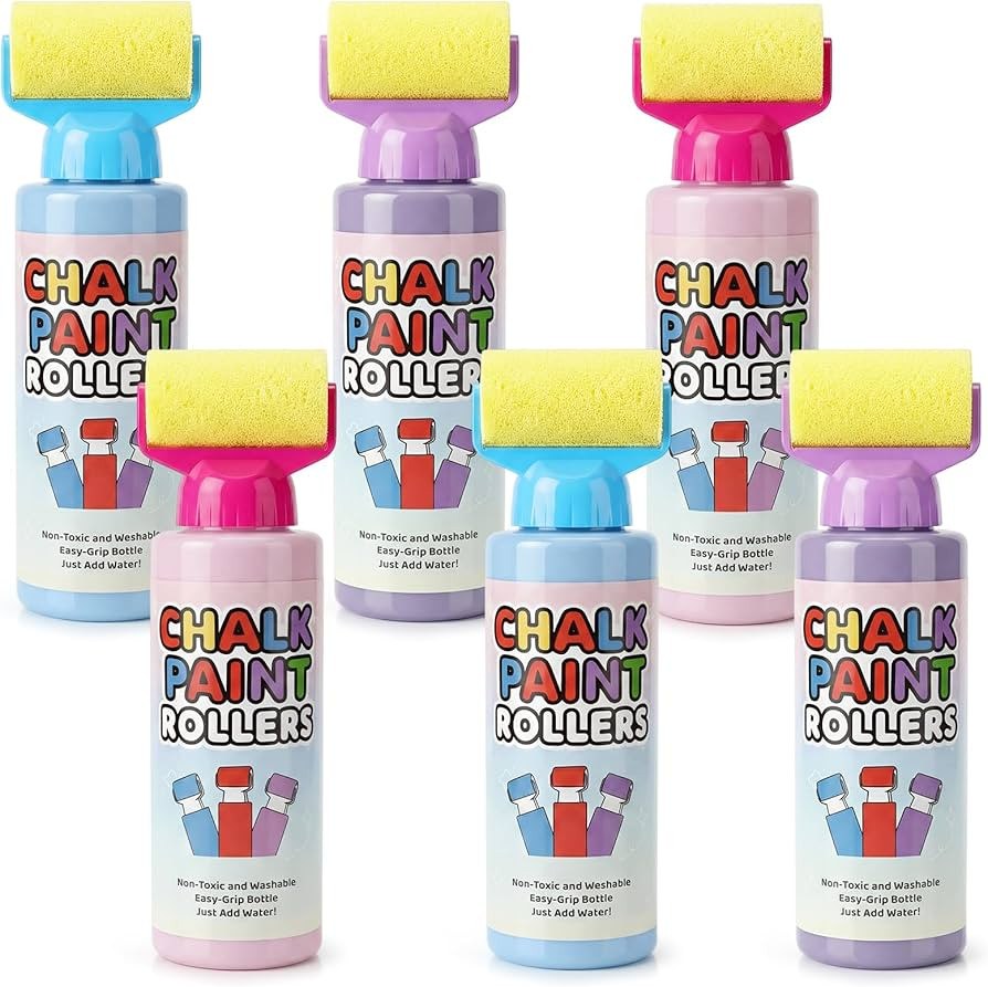 Eaasty 6 Pcs Roller Sidewalk Paint Set Washable Powdered Chalks Mix in Water Paint Rollers 3 Colo... | Amazon (US)