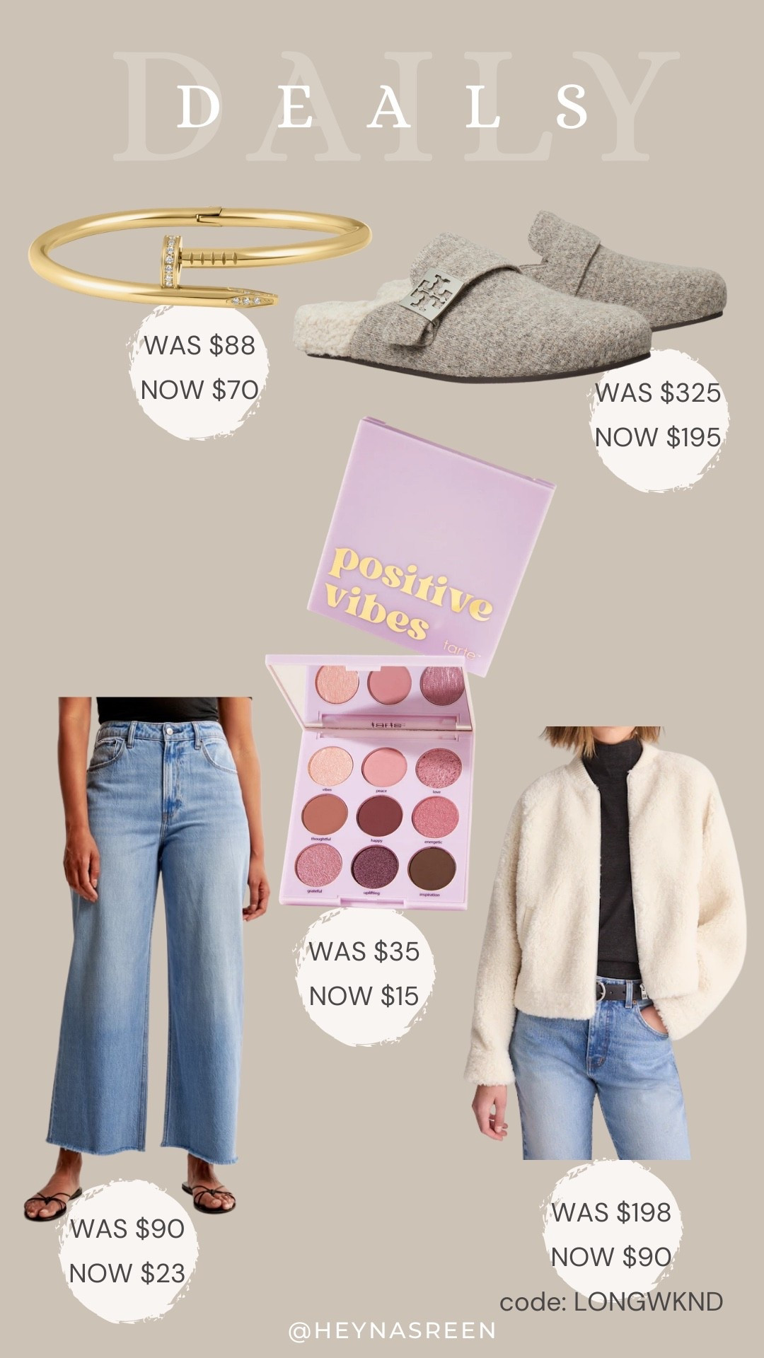 Daily deals on Electric Picks bracelet, Tory Burch mules, Tarte eyeshadow palette, Madewell bomber jacket, Abercrombie wide leg jeans 
