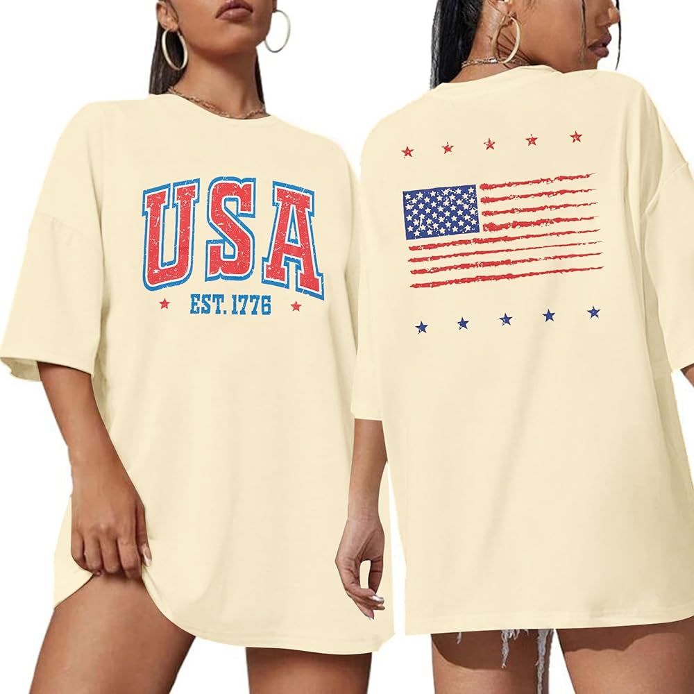 Oversized USA Shirt : Women American Flag T-Shirt Patriotic Shirts 4th of July Tees Memorial Day ... | Amazon (US)